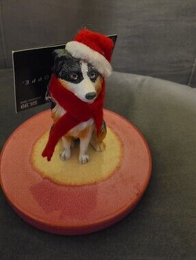 NWT Christmas Shoppe Australian Shepherd W/ Santa Hat Tree Ornament Dog Glitter